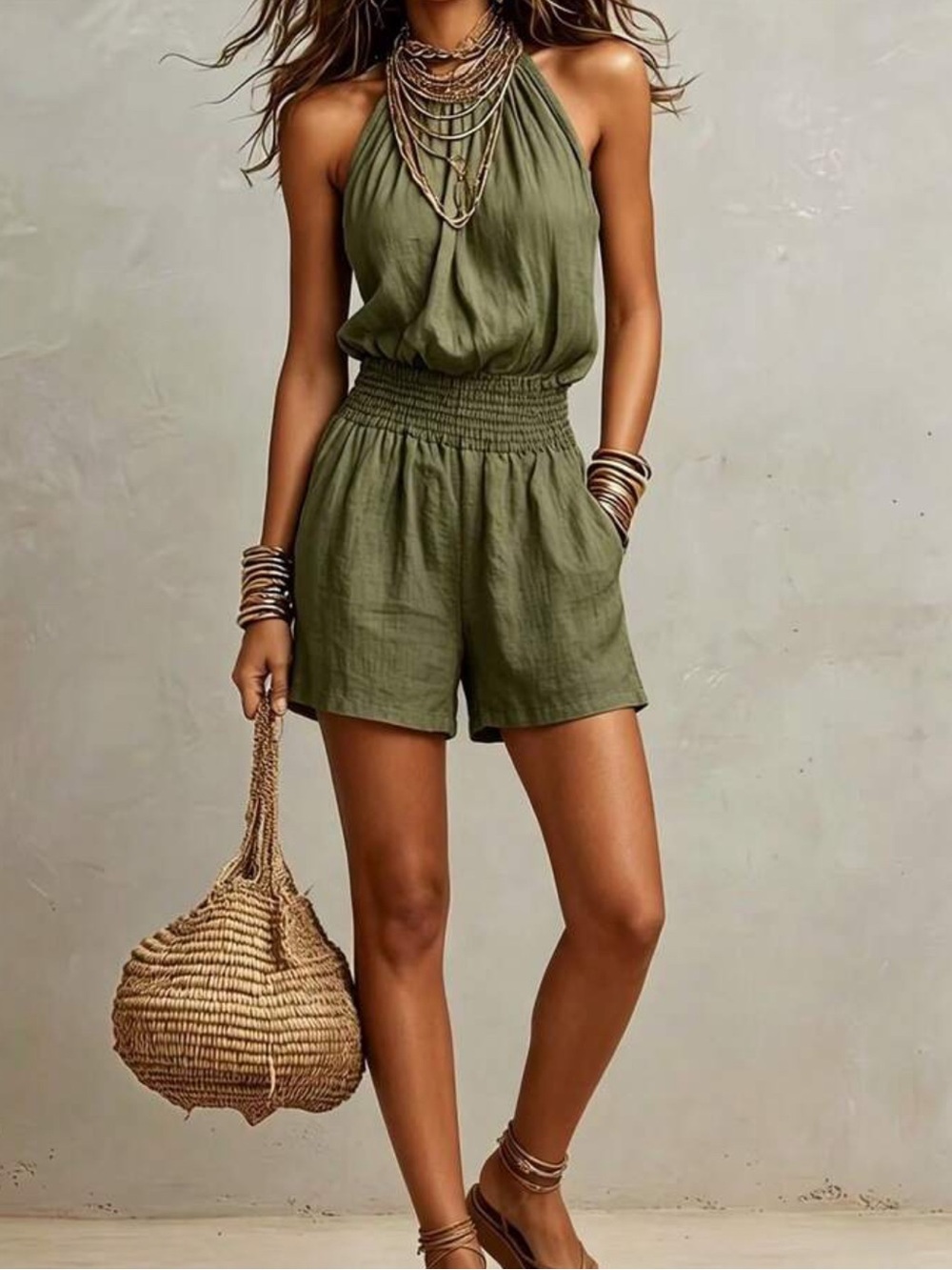 SHEIN Olive Green Halter Romper